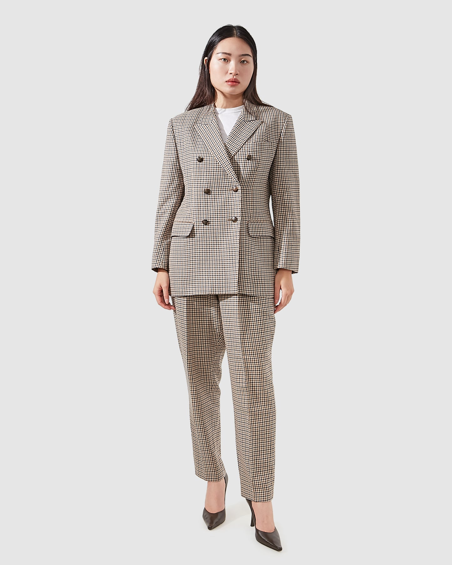 Aquascutum Beige Houndstooth Double Breast Blazer - 8