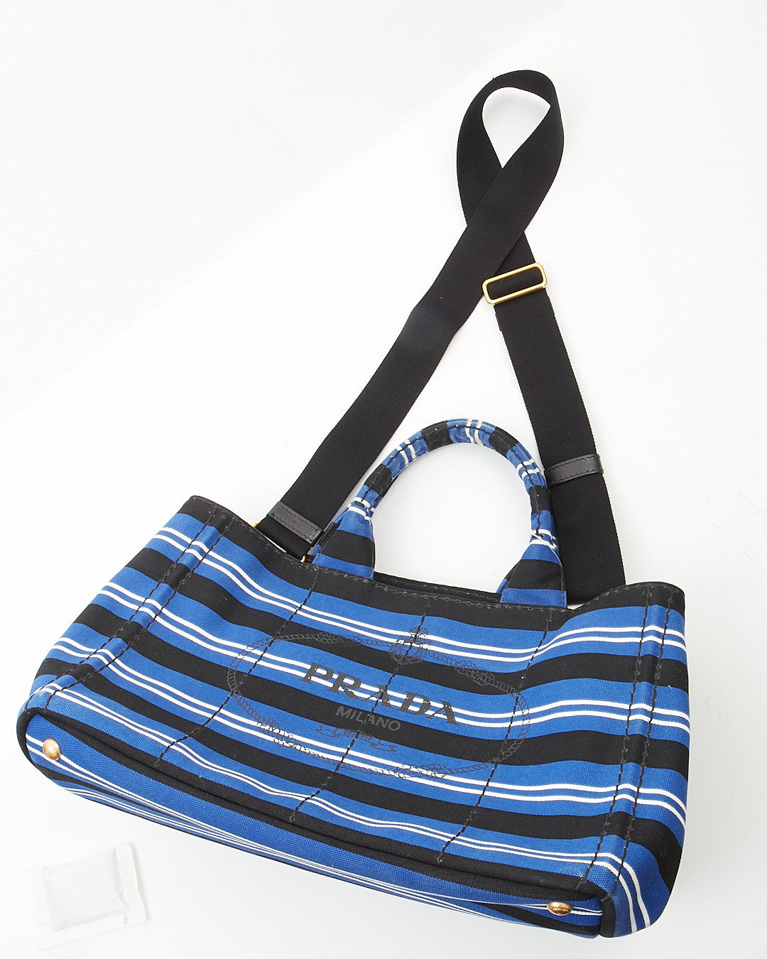 Prada Blue Stripe Canvas Canapa Logo Large Satchel