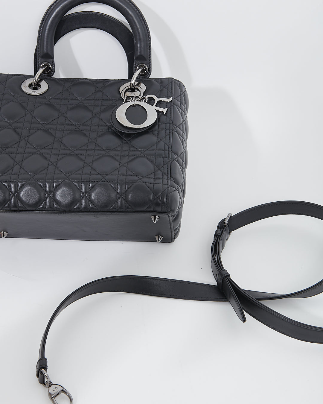 Dior Black Cannage Lambskin Leather Medium Lady Dior Bag w/ Gun Metal HWD