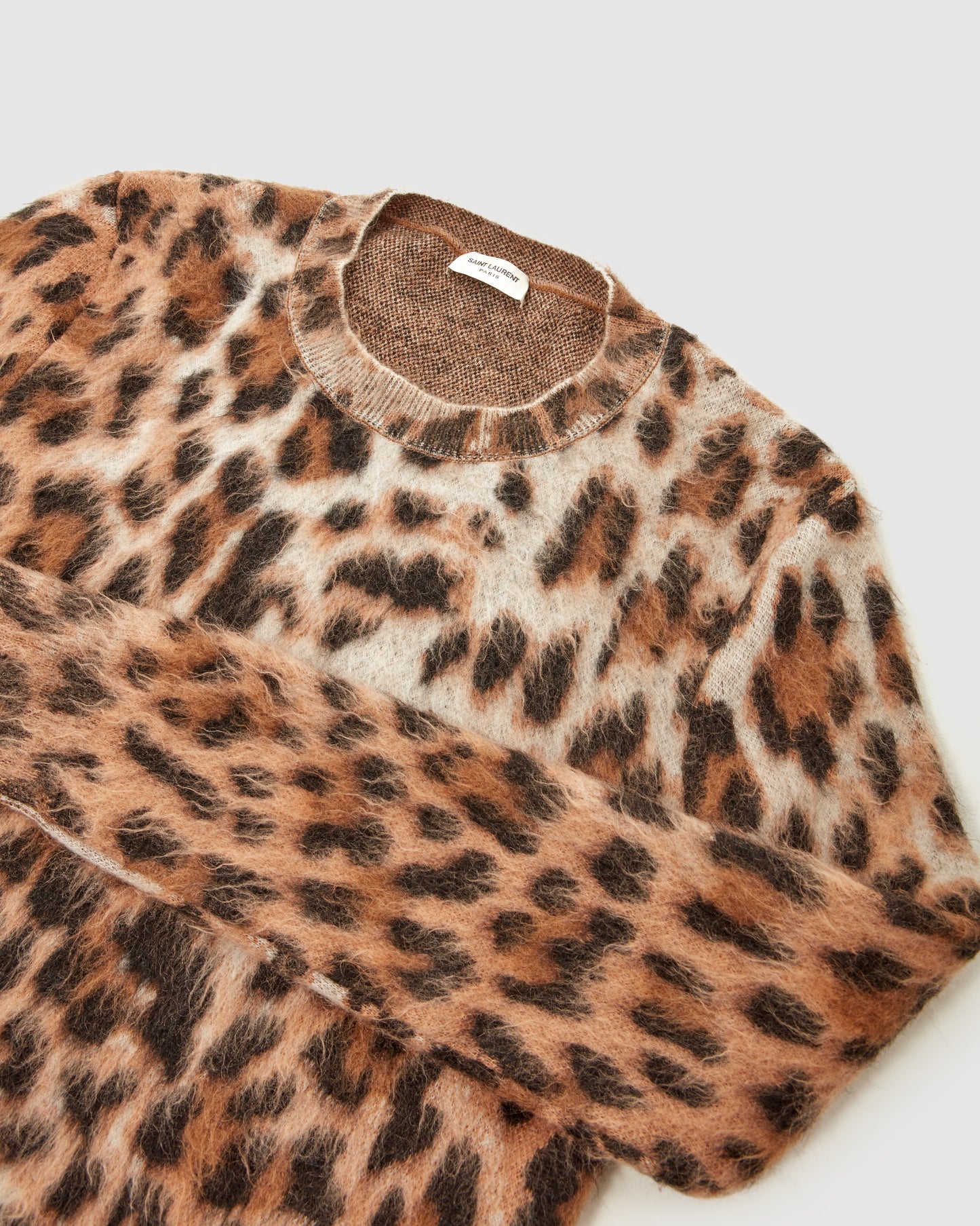 Saint Laurent Cheetah Print Mohair Crewneck Sweater - S