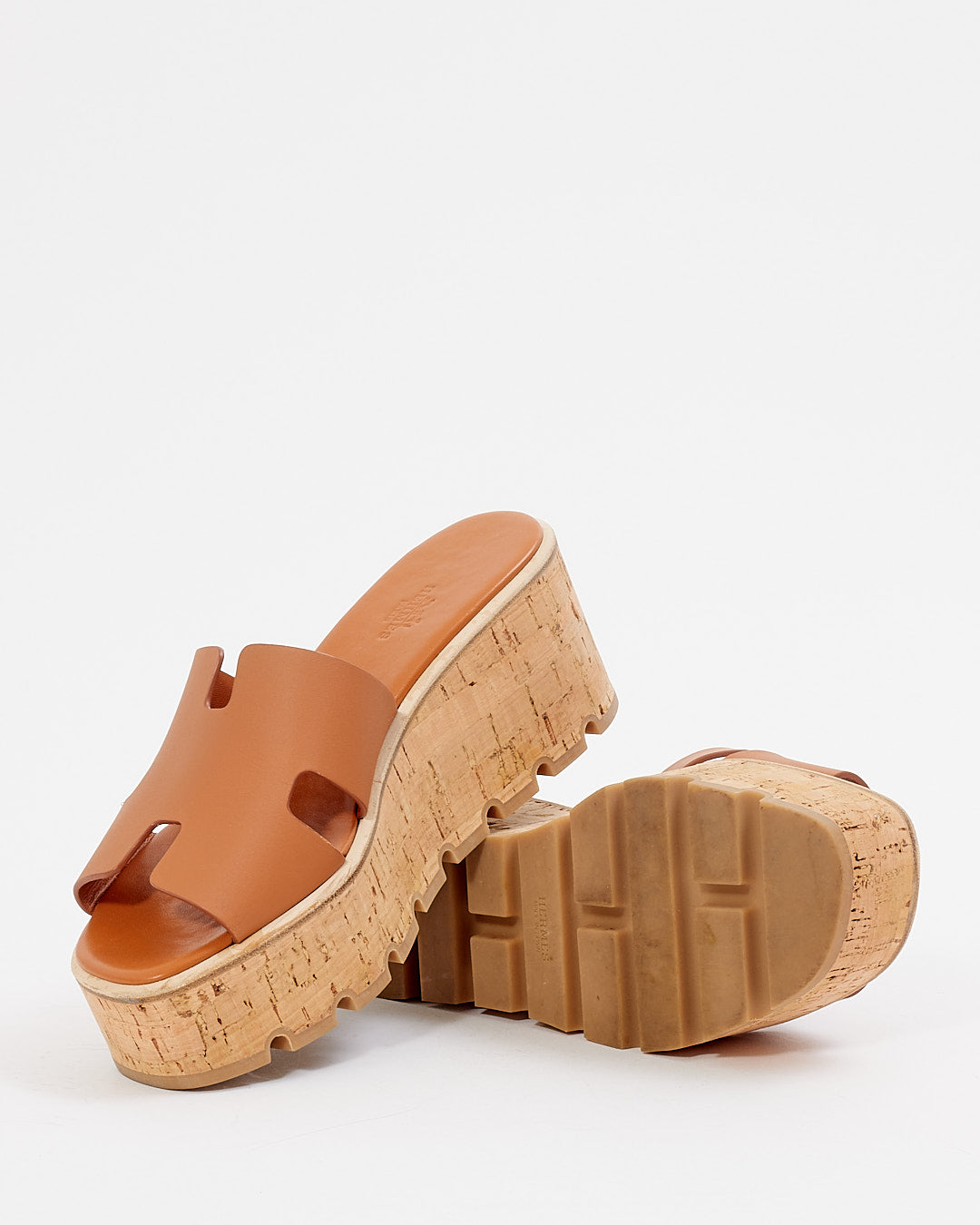 Hermes Tan Leather & Denim Oasis Heel Sandal - 39