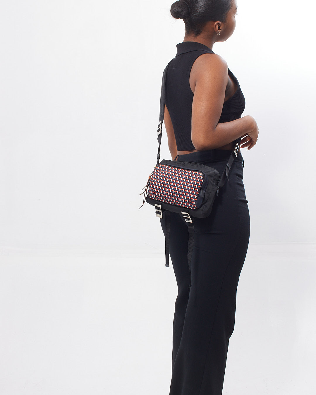 Sac bandoulière Prada Tessuto en nylon imprimé noir/multicolore