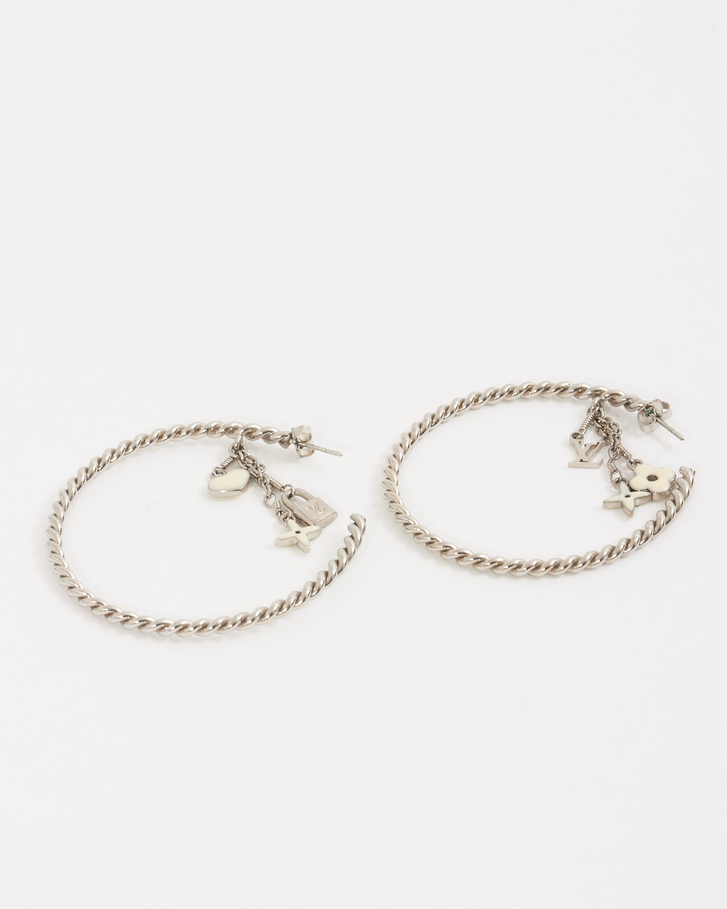Louis Vuitton Silver Logo Monogram Hoop Earrings
