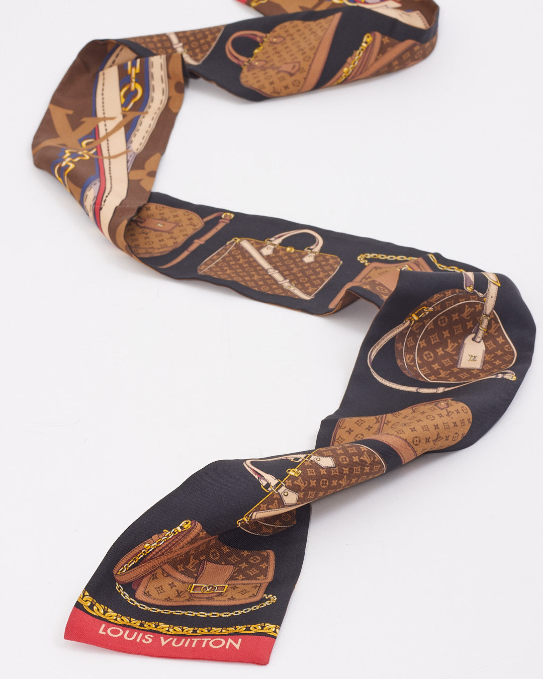 Louis Vuitton Black Silk Handbag Print Twilly Scarf