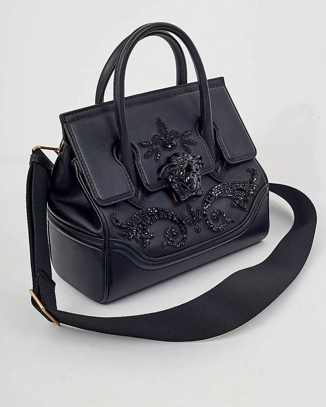 Versace Sac à poignée supérieur Palazzo Empire noir avec détails Swarovski
