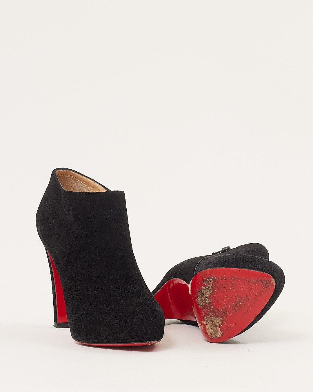 Louboutin Black Suede Leather Zip Up 100 Booties - 36.5
