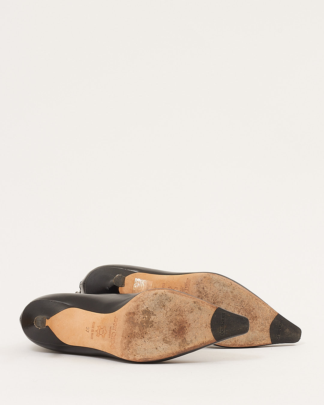 Jimmy Choo Black Leather Pointed Toe Kitten Heel Booties - 37