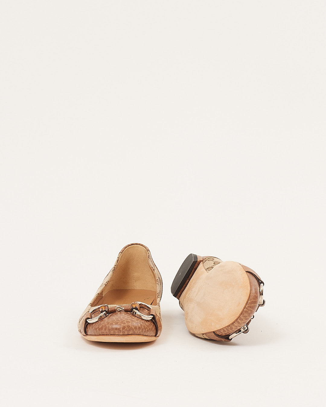 Gucci GG Beige Bamboo Detail Ballerina Flats - 36.5