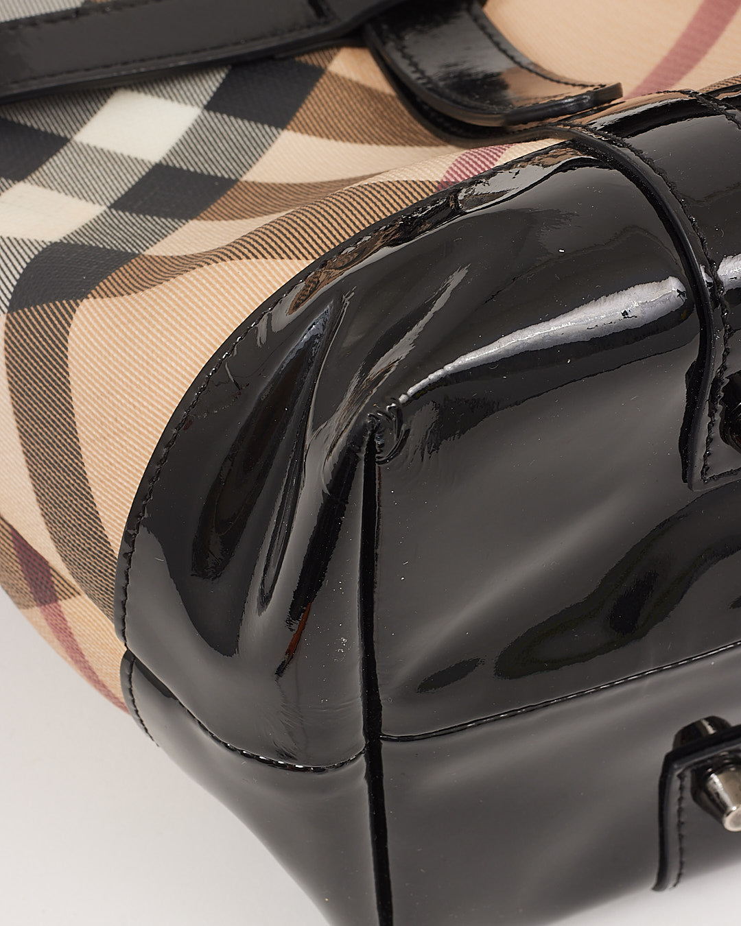 Burberry Beige Nova Check Coated Canvas & Patent Leather Tote Bag