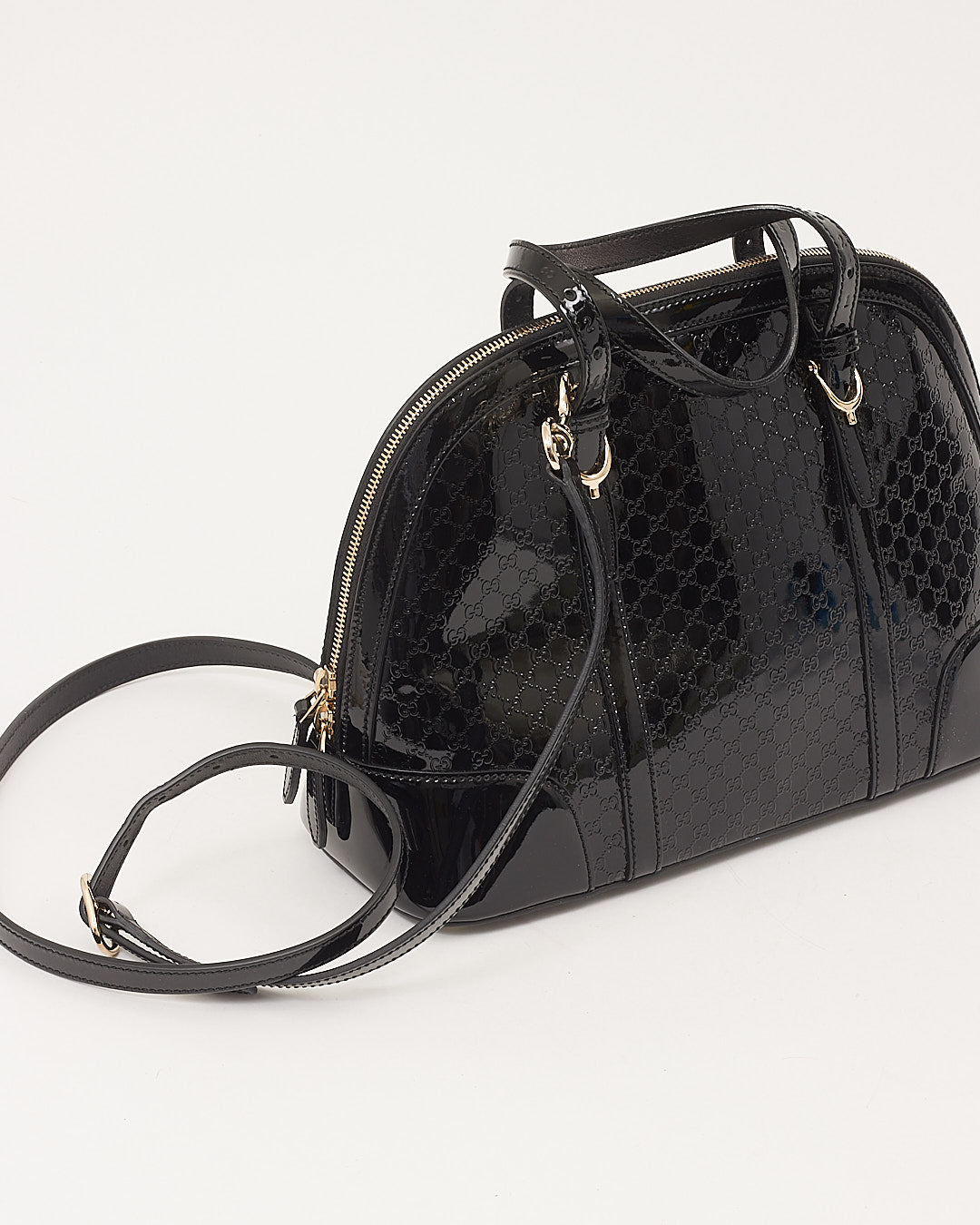 Gucci Black Patent GG Microguccissima Nice Dome Large Bag