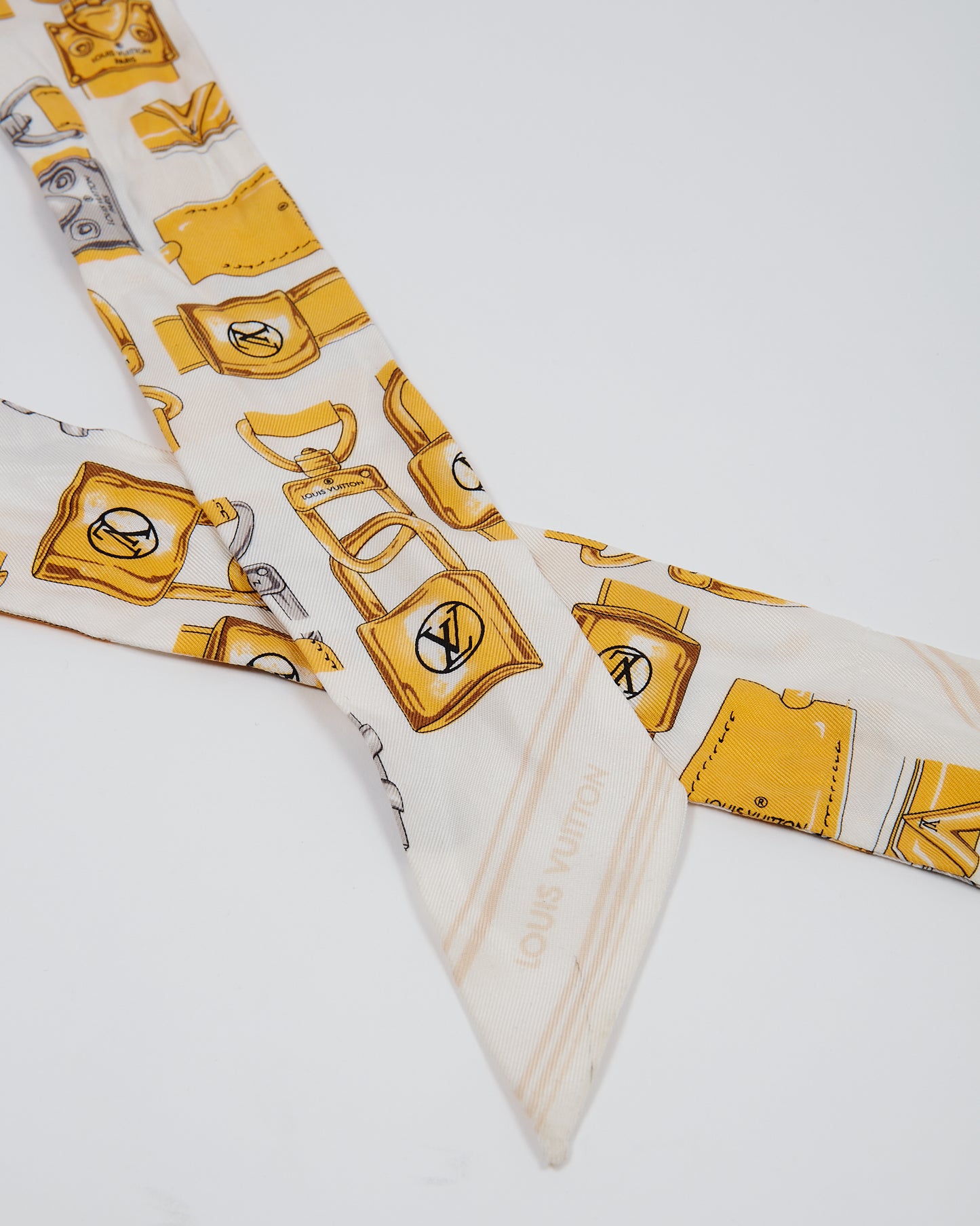 Louis Vuitton White/Yellow Lock Print Silk Twilly Scarf
