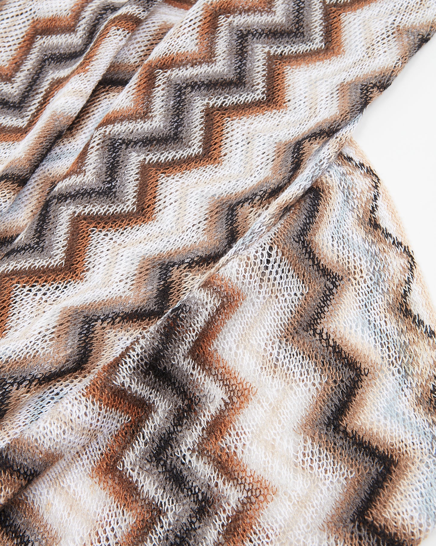 Écharpe au crochet Missoni bleu/marron Zig Zag