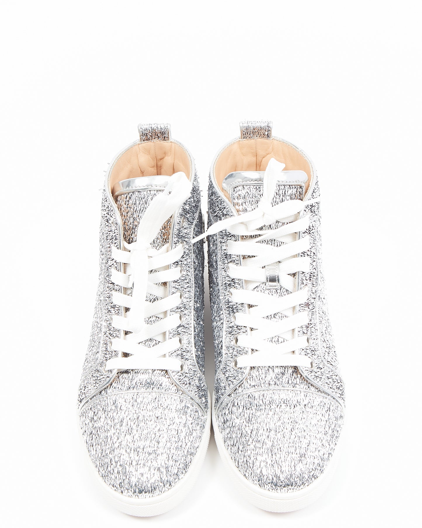 Christian Louboutin Silver Foil High Top Sneaker - 40.5