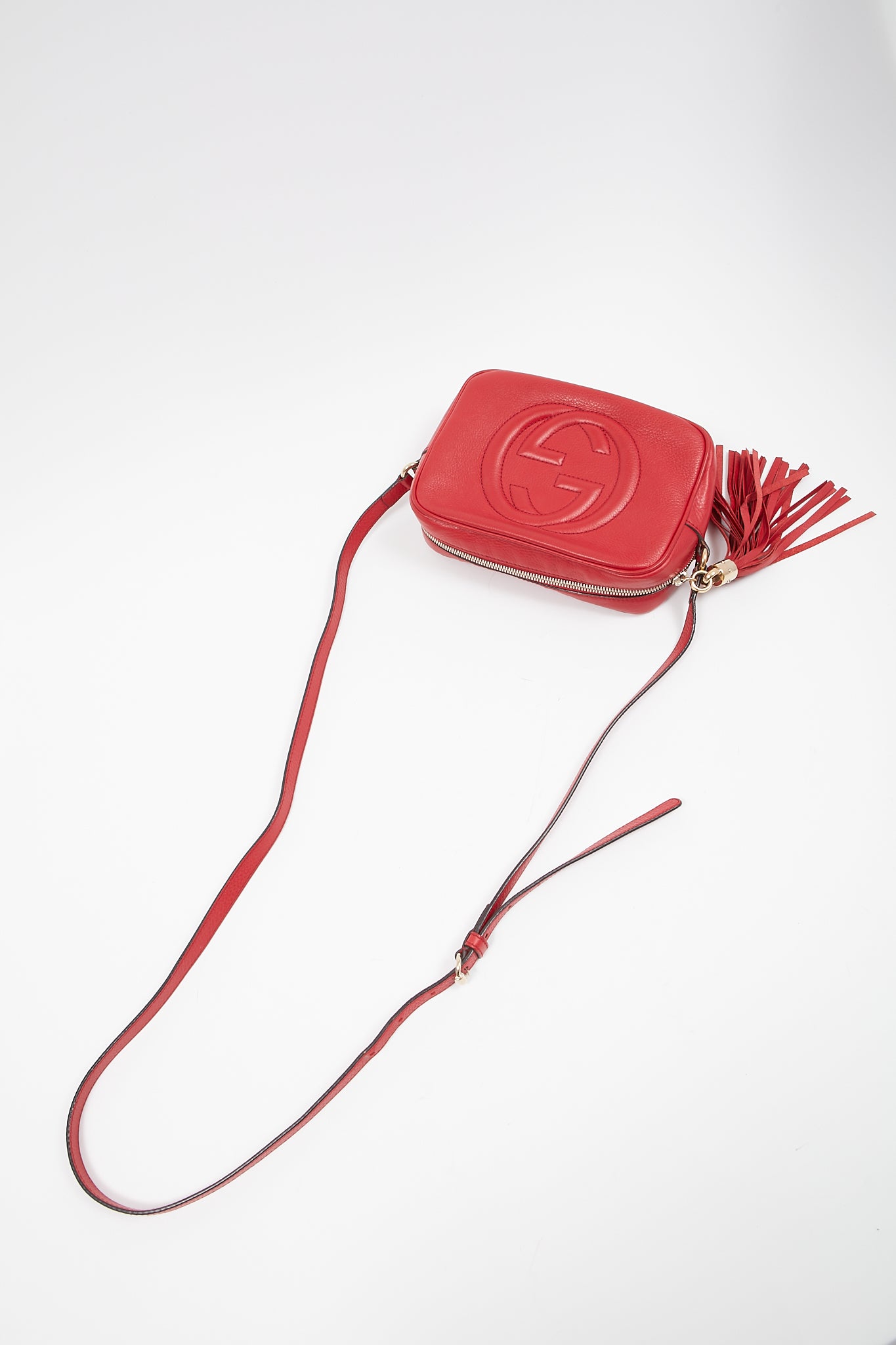 Gucci Red Pebbled Leather Soho Disco Camera bag