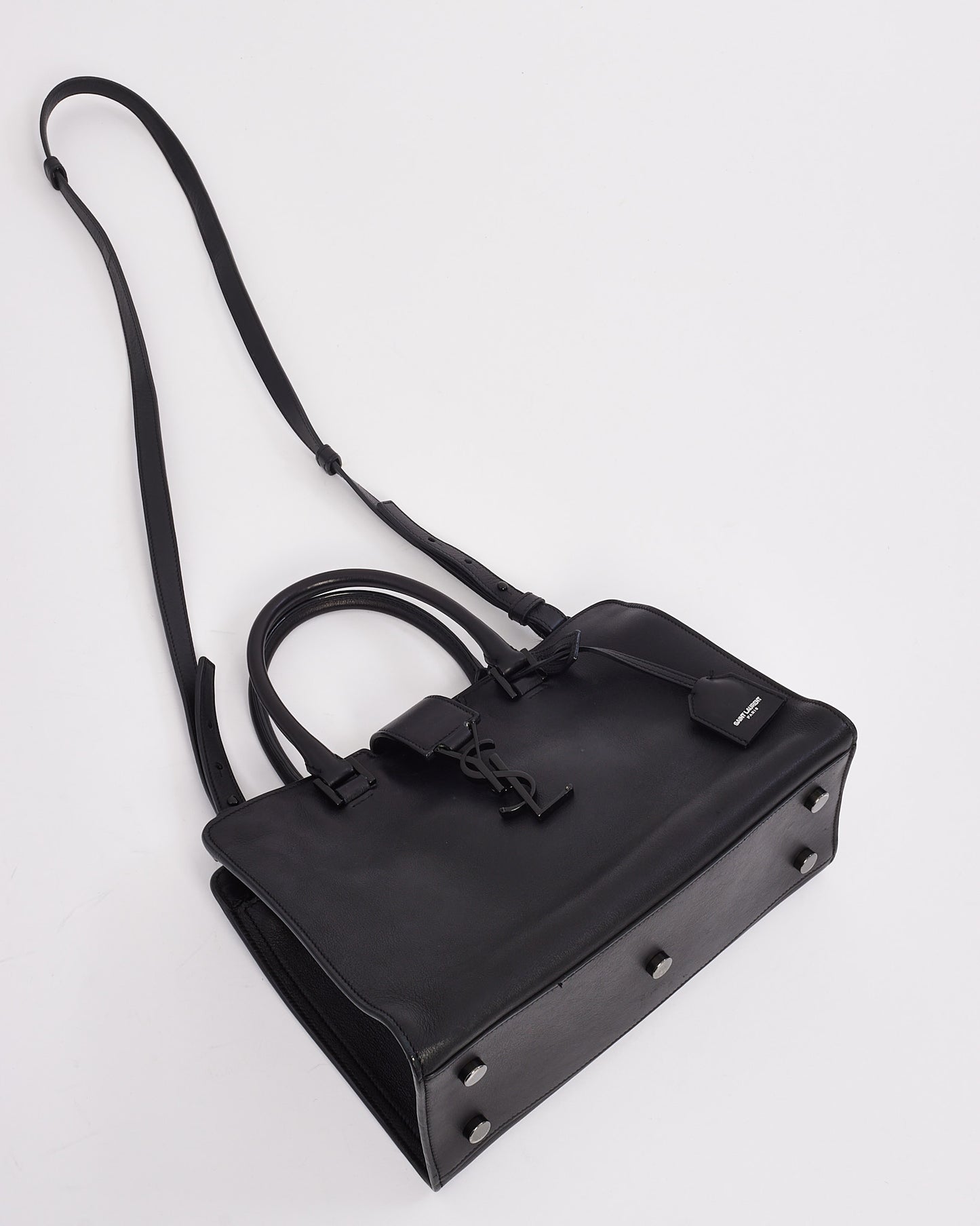 Saint Laurent Black Leather Monogram Cabas Baby 2-Way Tote