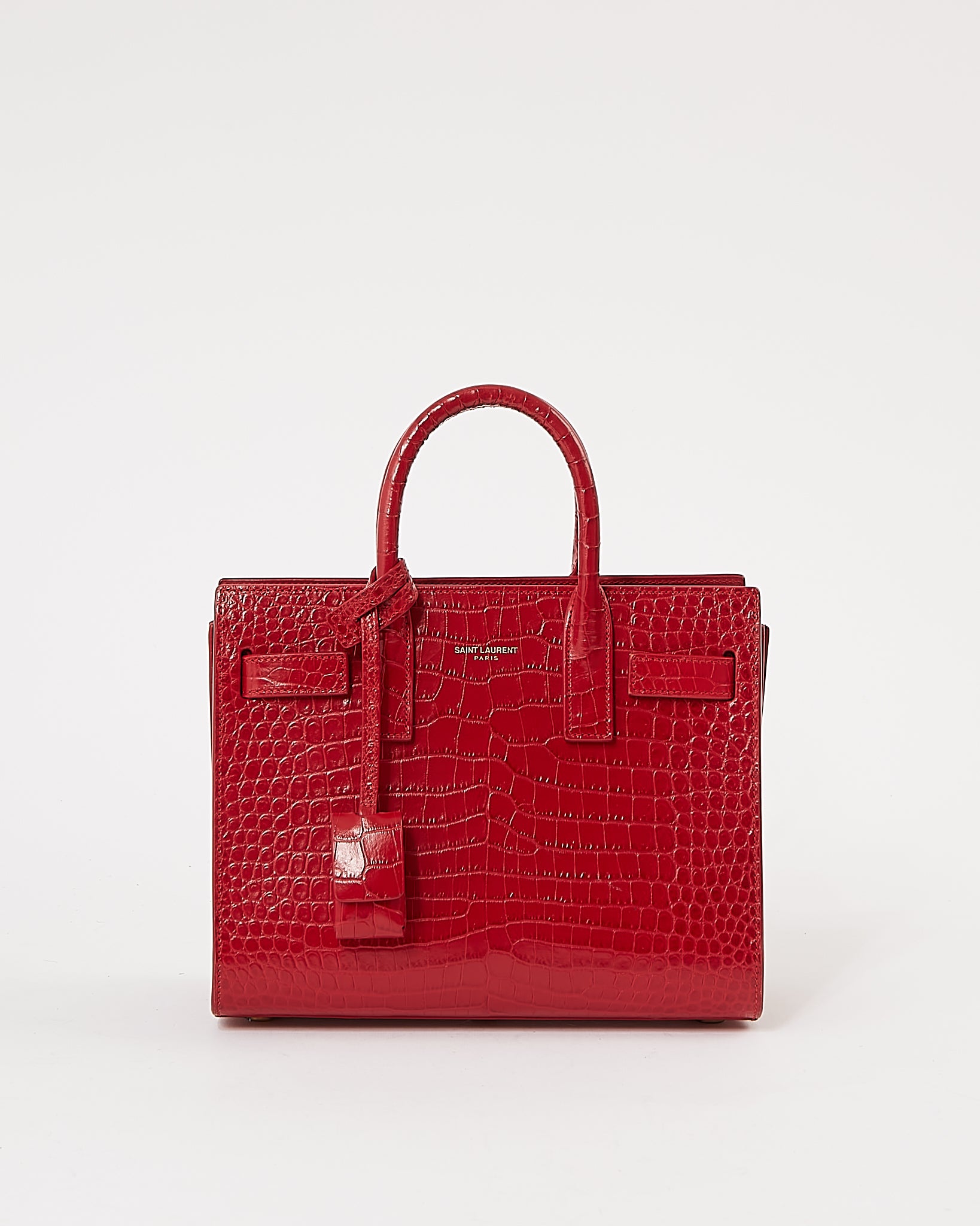 Explore a Saint Laurent Red Croc Embossed Nano Sac de Jour Bag