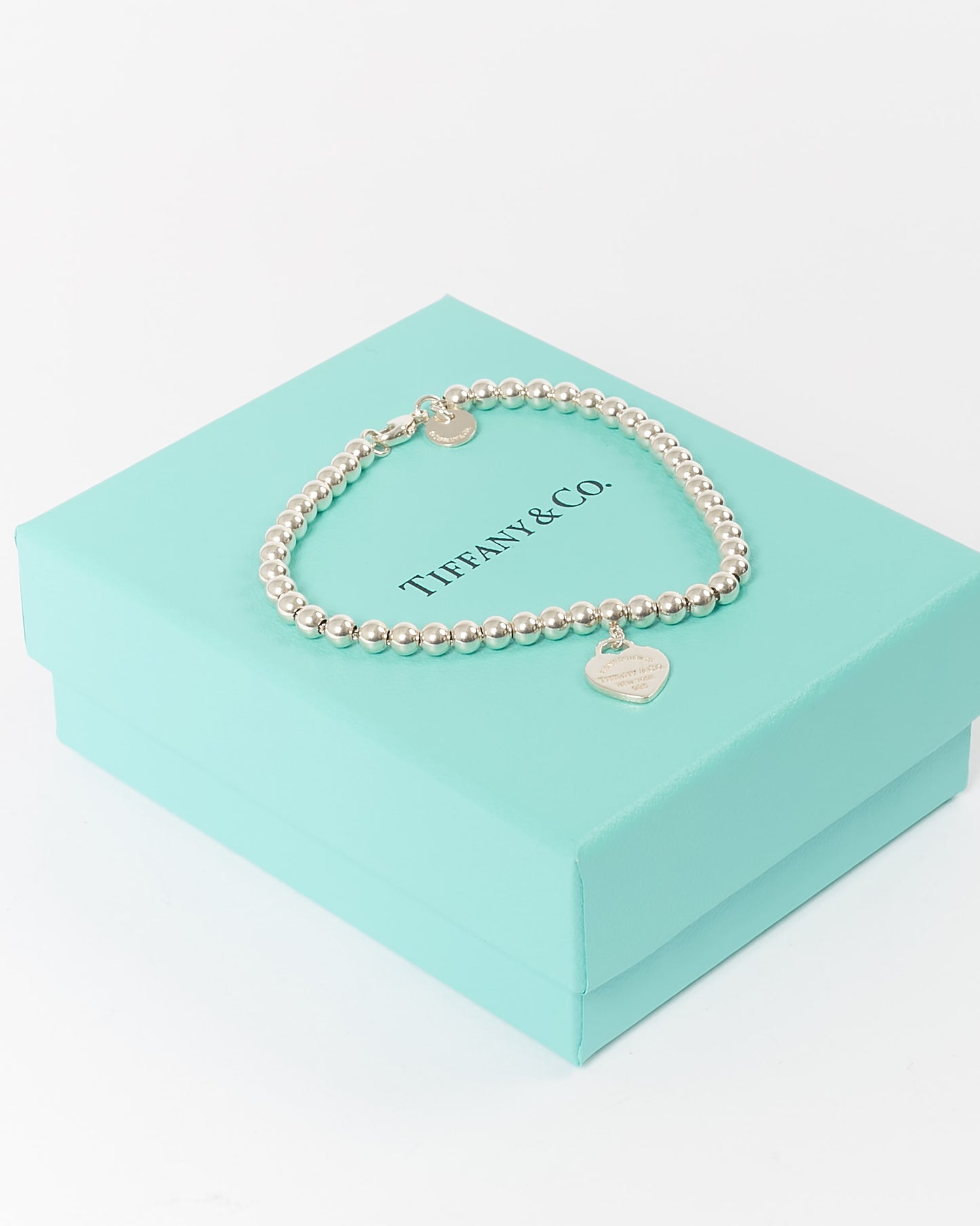 Tiffany & Co. Sterling Silver Blue Heart Tag Beaded Bracelet