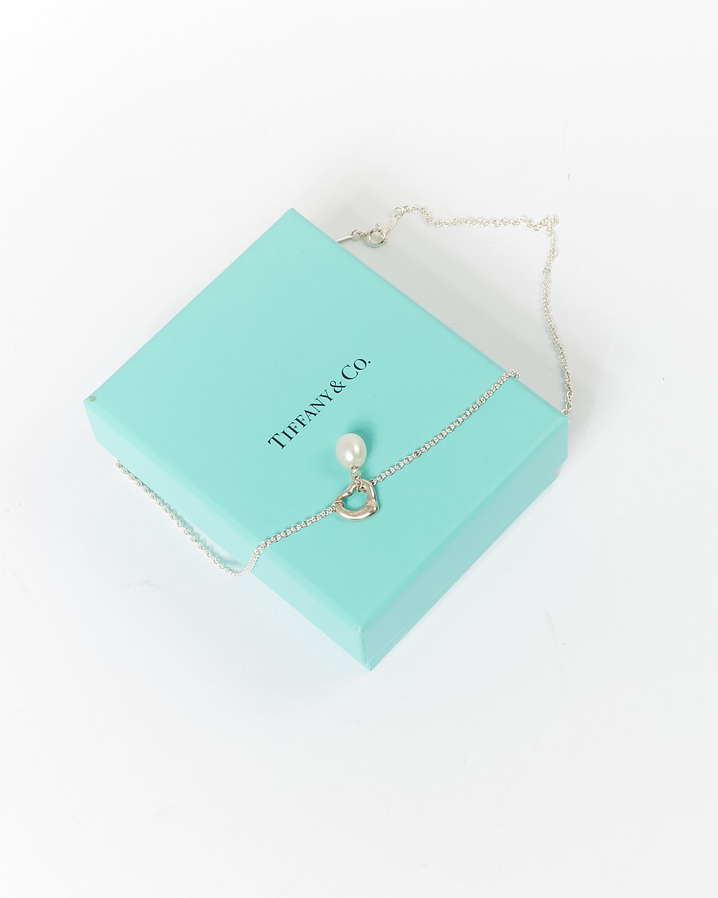 Tiffany & Co. Sterling Silver Elsa Peretti Pearl Open Heart Necklace