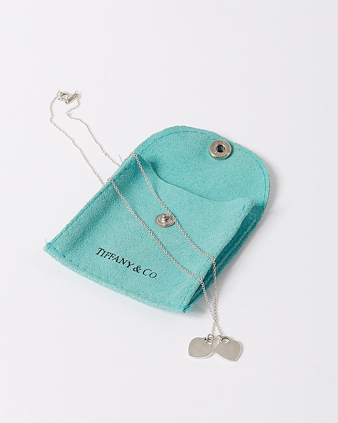 Tiffany & Co. Sterling Silver Double Heart Tag Pendant Necklace