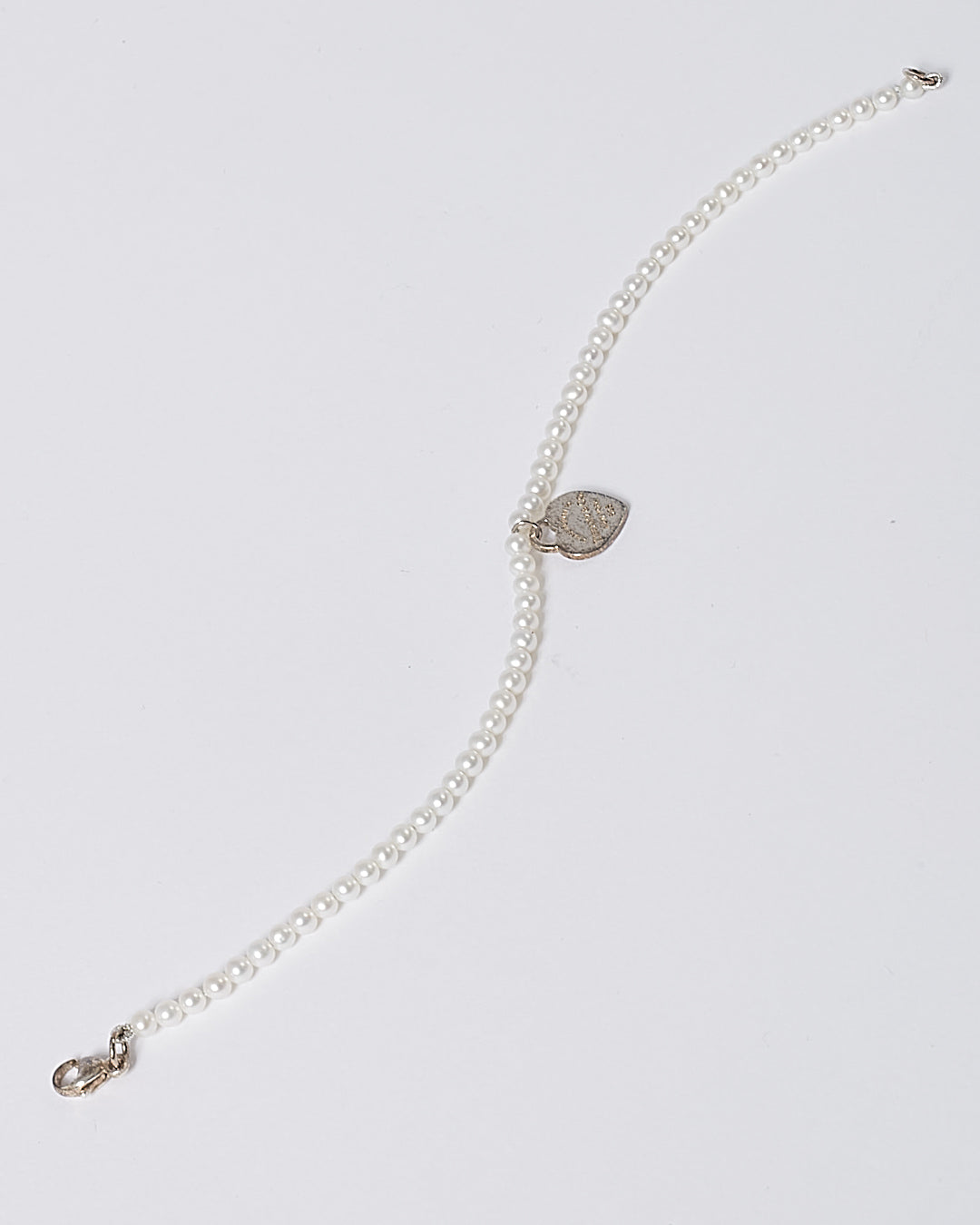 Tiffany & Co. Sterling Silver & Pearl Beaded Heart Tag Pendant Bracelet