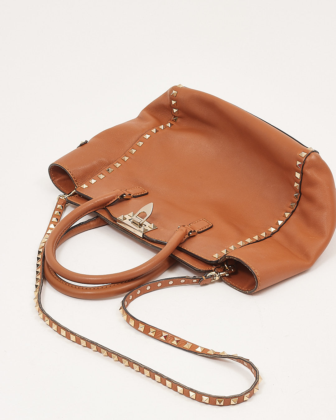 Valentino Tan Leather Rockstud Tote Bag