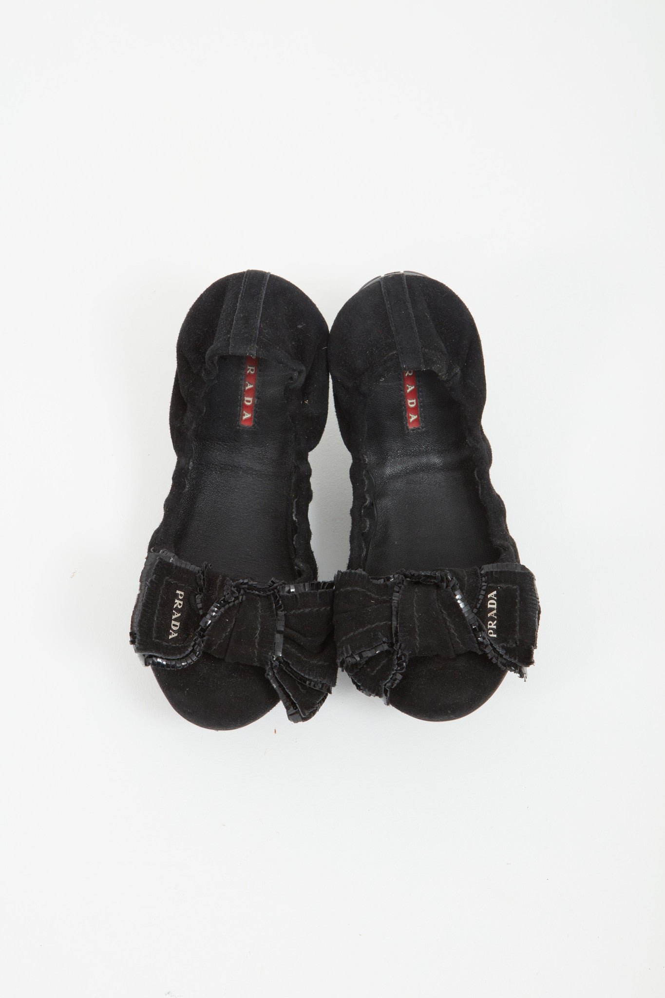 Prada Black Suede Bow Accent Ballerina Flat - 37