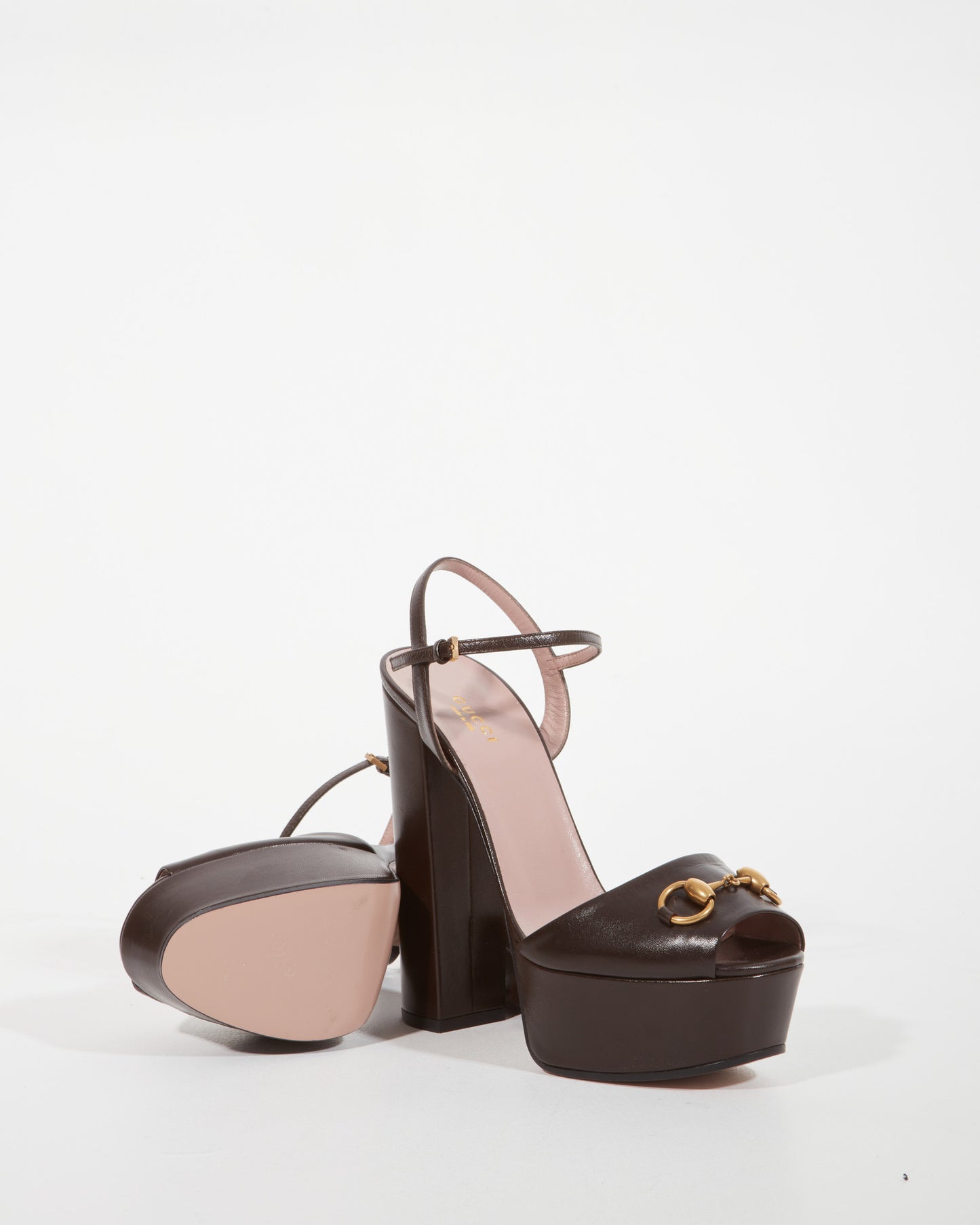 Gucci Brown Leather Horsebit Platform Pumps - 39.5