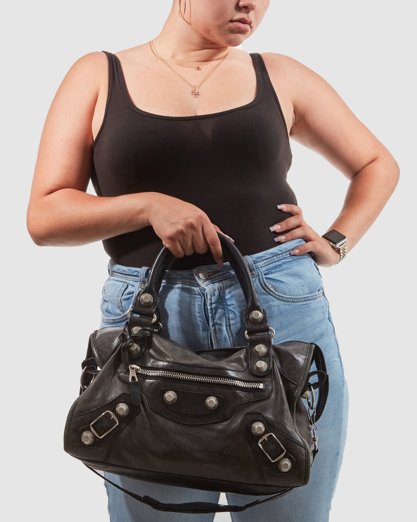 Balenciaga Sac de ville Motocross Giant 21 en cuir noir