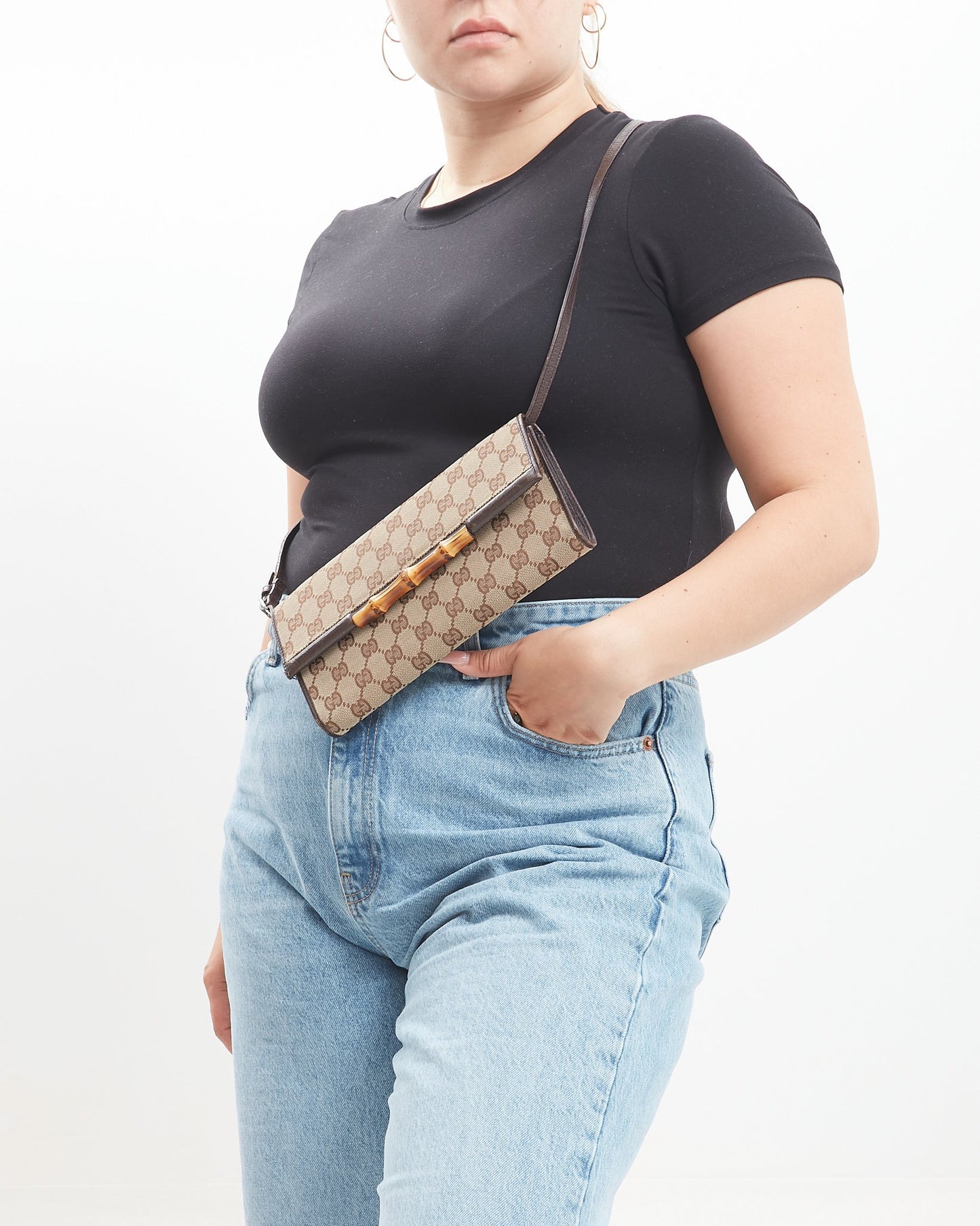 Pochette en bambou Gucci Brown GG Supreme Canvas Bar