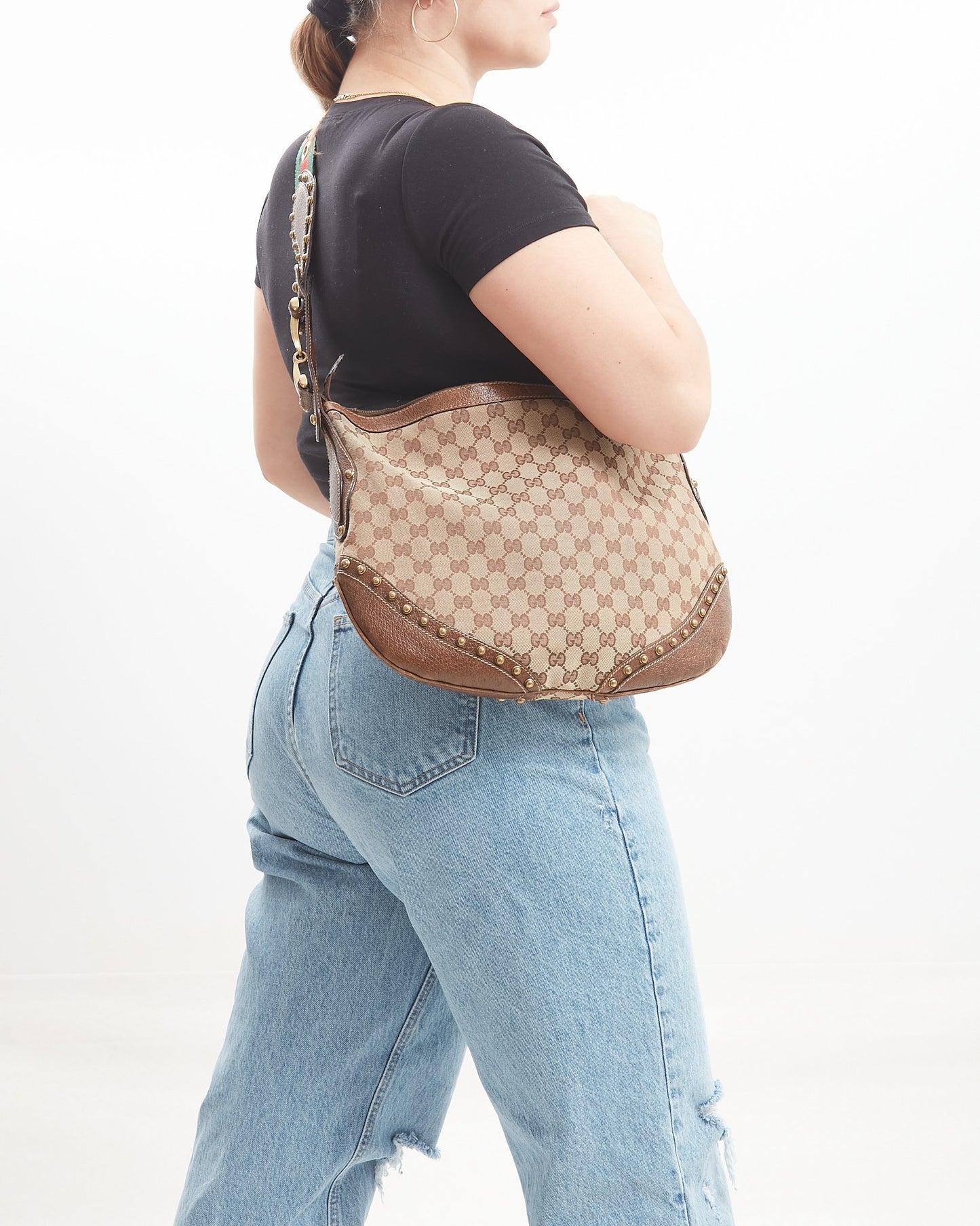 Gucci Brown GG Canvas Crossbody Web Guitar Strap Bag