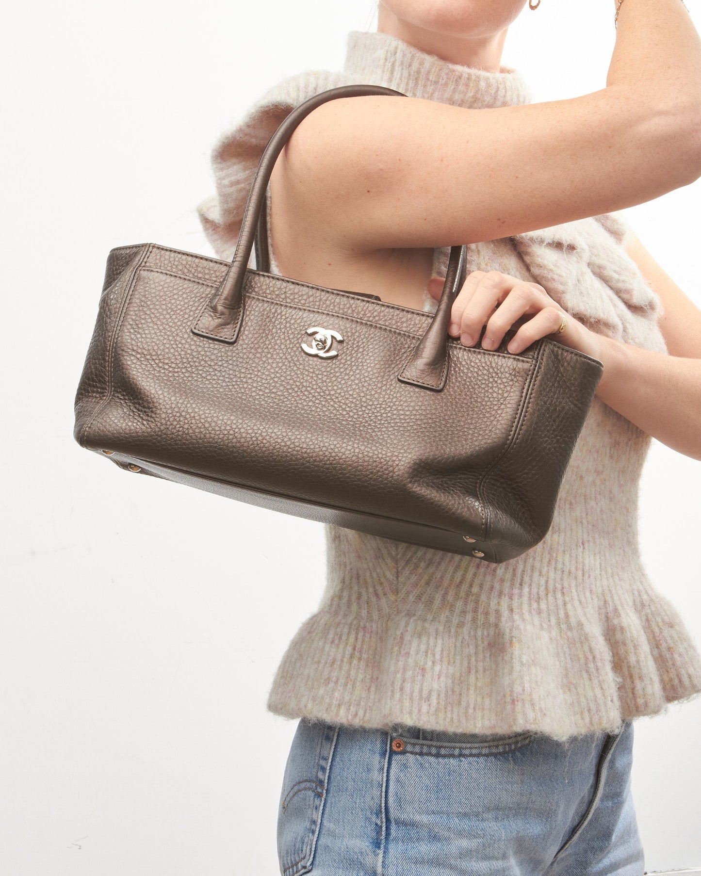 Chanel Brown Iridescent Leather East/West Cerf Executive Tote