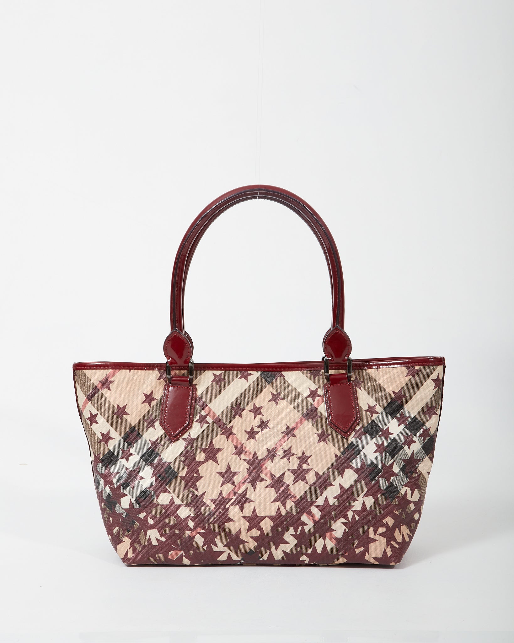 Explore a Burberry Burgundy/Beige Coated Canvas Patent Leather