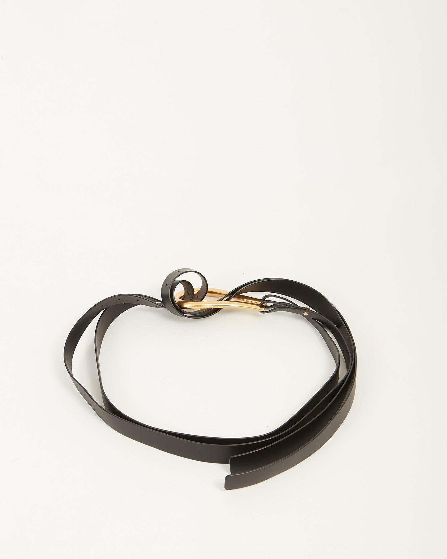Bottega Veneta Black Leather Gold Buckle Belt - L