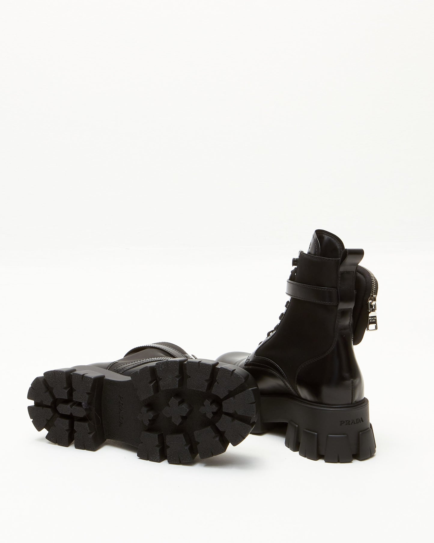 Prada Black Leather & Nylon Monolith Platform Combat Boots - 39.5