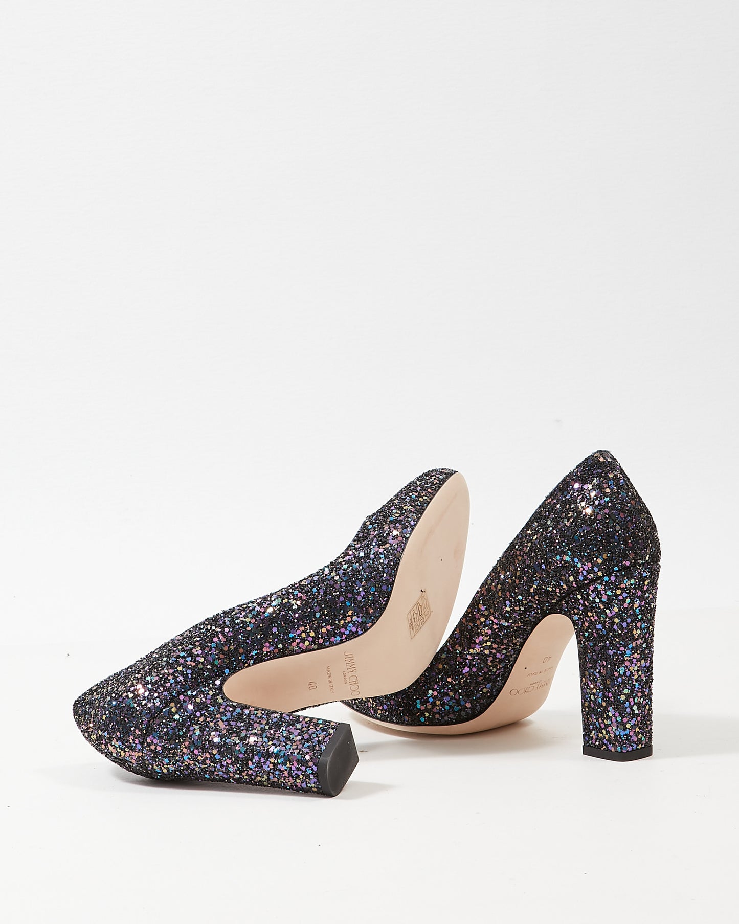 Jimmy Choo Purple Glitter Block Heel Pumps - 40