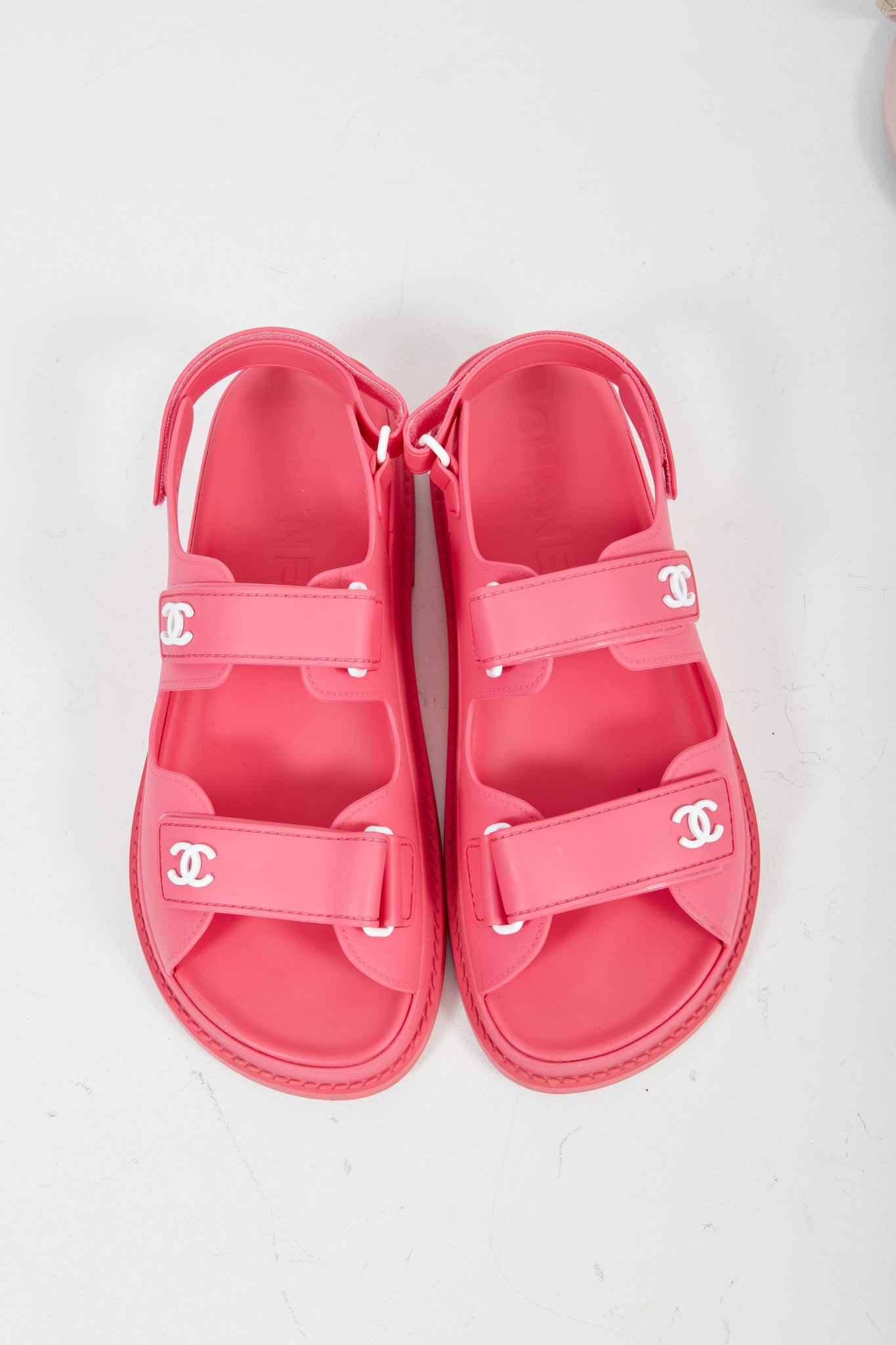 Chanel Fuchsia Rubber Strap Dad Sandal - 40