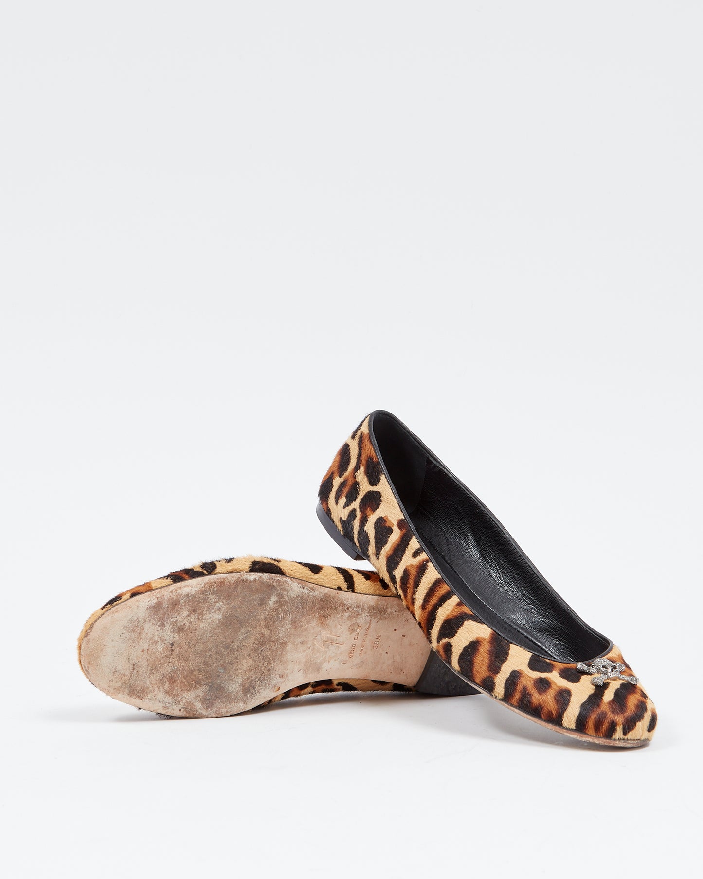 Giuseppe Zanotti Cheetah Print Pony Hair Skull Ballerina Flats - 38.5