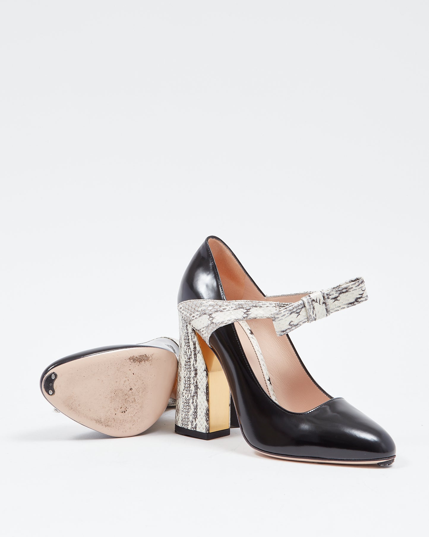 Gucci Black Leather & Cream Python Bow Detail Pumps - 39