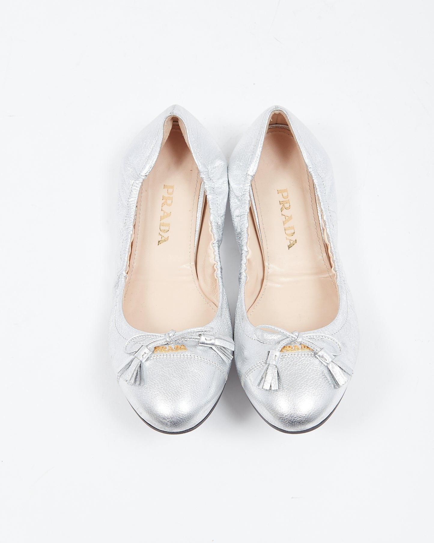 Ballerines Prada en cuir métallisé argenté - 37,5