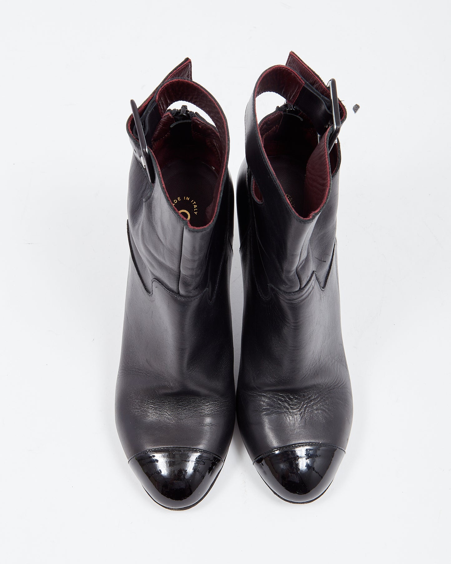 Chanel Black Smooth Leather Wrap Around Ankle Booties - 39