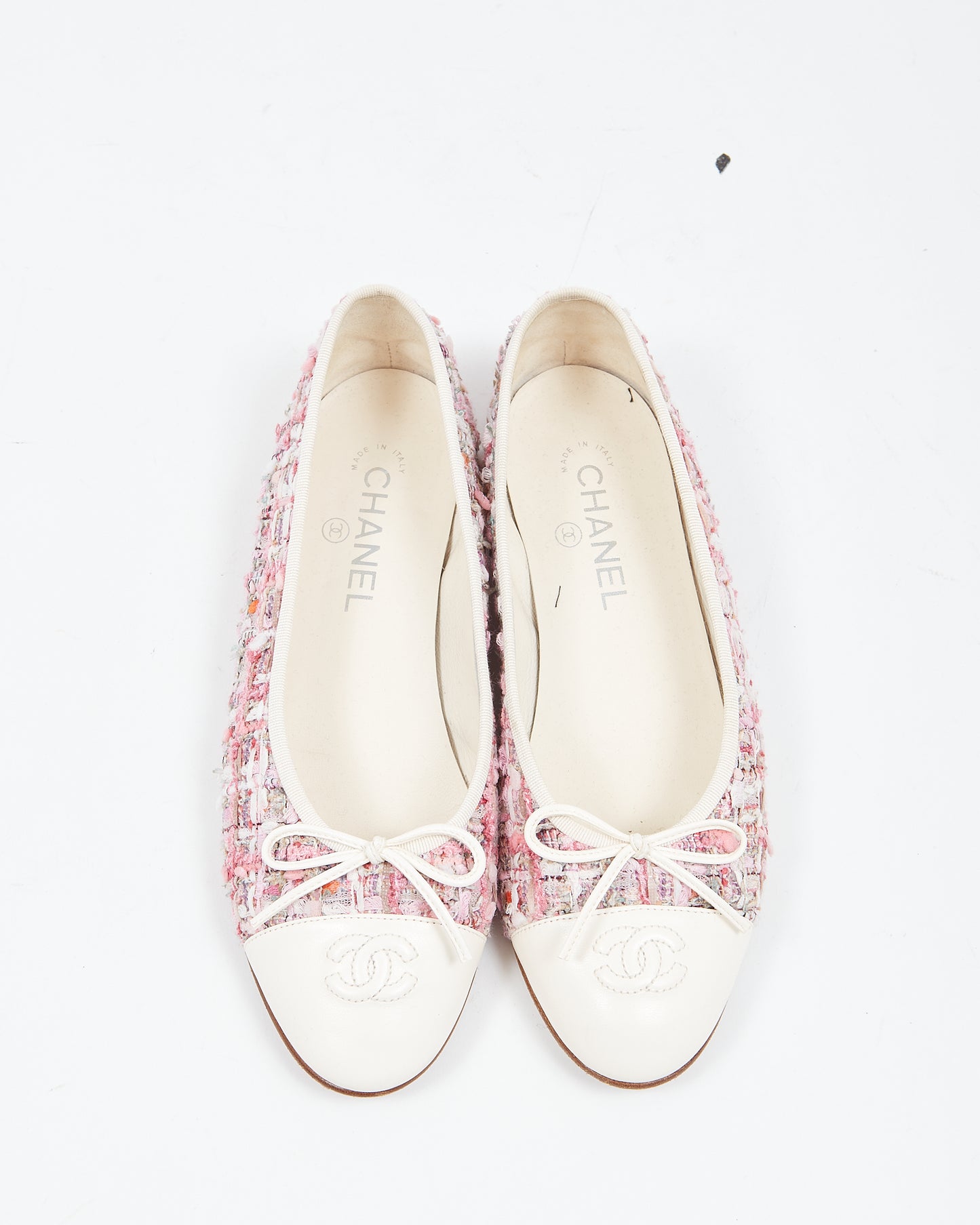 Chanel Tweed Pink Logo Ballerina Flats - 39.5