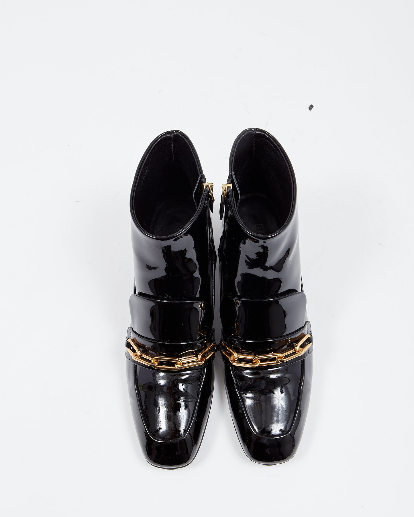 Burberry Black Patent Gold Chain Ankle Booties - 39.5