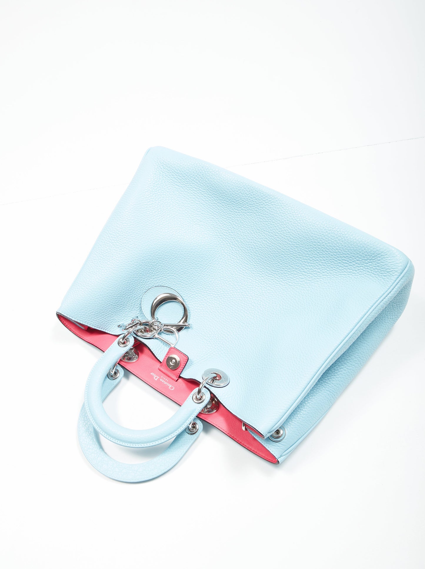Dior Tiffany Blue Dior Pebbled Leather Diorissimo Large Tote Bag