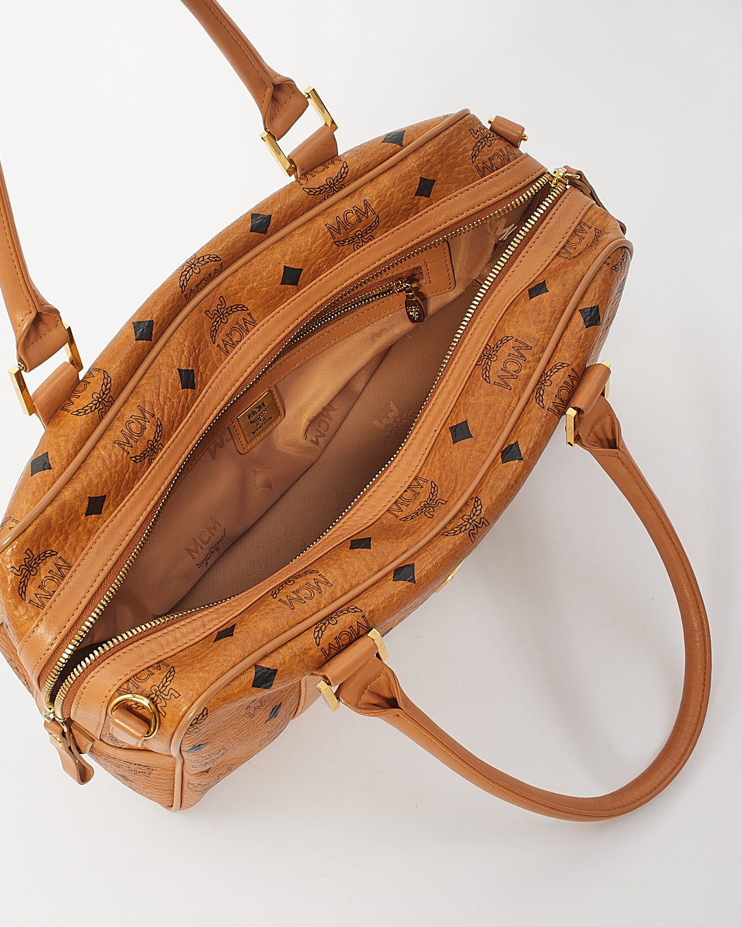 MCM Cognac Leather Visetos Monogram Tote