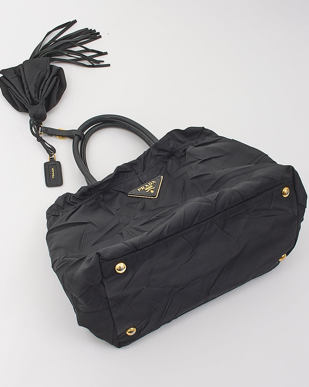 Prada Black Nylon Tessuto Top Handle Tassel Bag