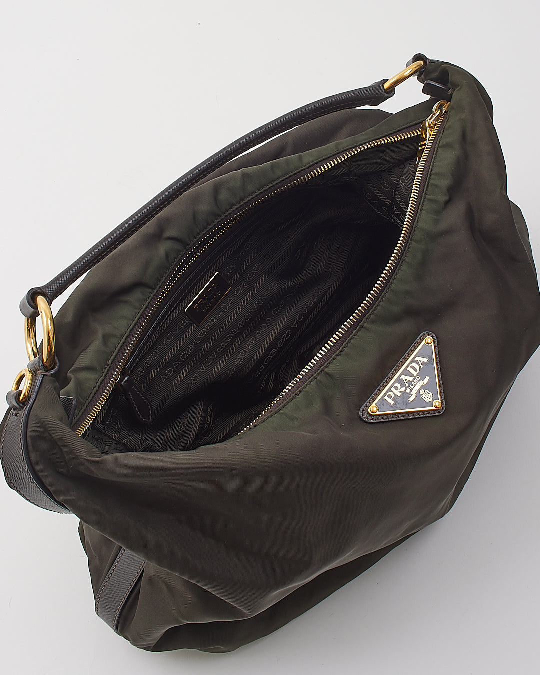 Prada Olive Nylon Tessuto Hobo Shoulder Bag