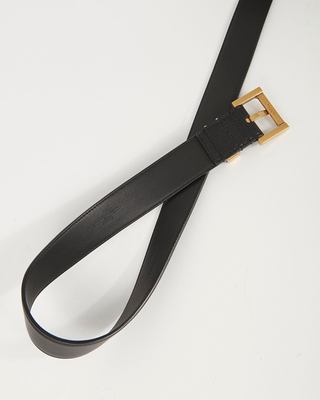 Saint Laurent Black Leather Gold Logo Belt - 80