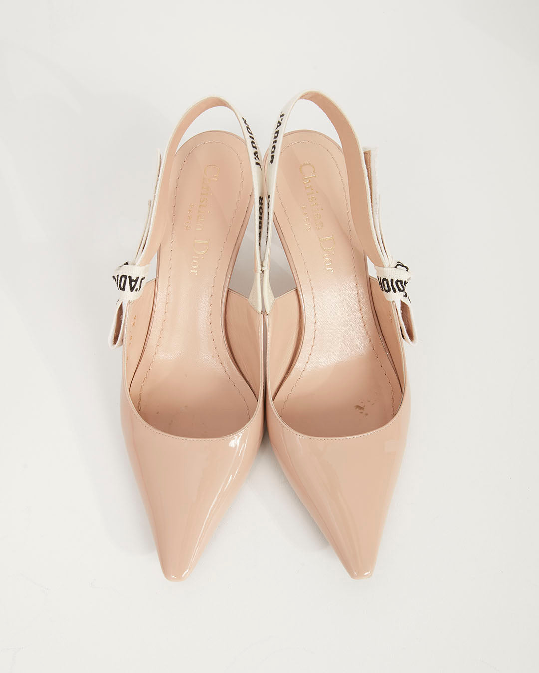 Dior Nude Patent Logo Slingback Kitten Heel - 36