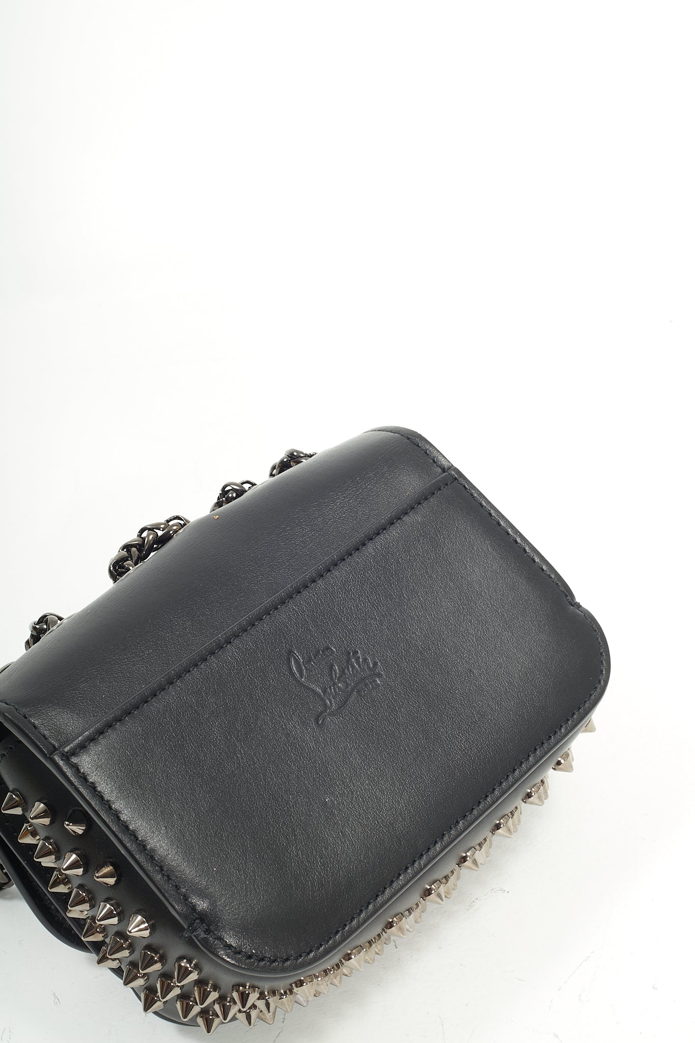 Louboutin Black Calfskin Spike Sweet Charity Mini Bag