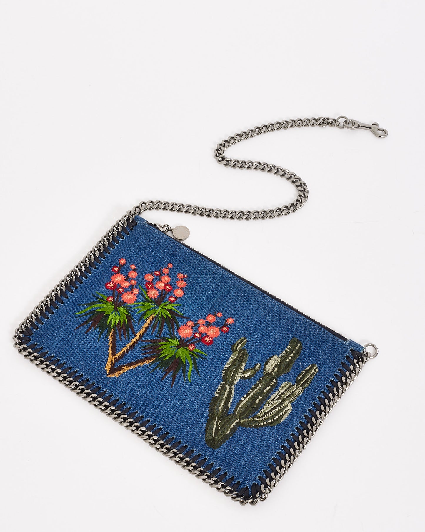 Stella McCartney Blue Embroidered Denim Falabella Mini Shoulder Bag
